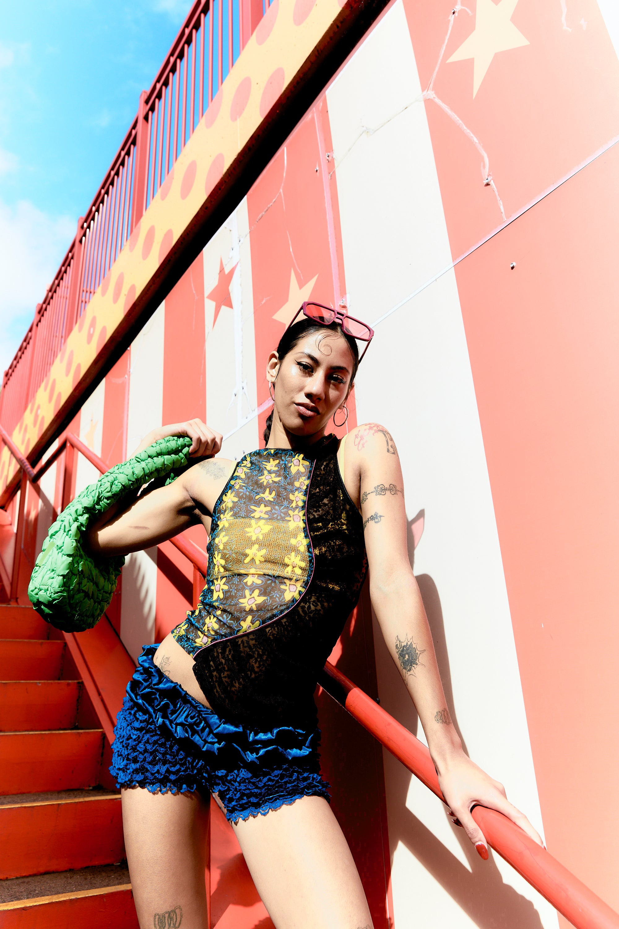 Yellow Pansy Piped Mesh Tank
