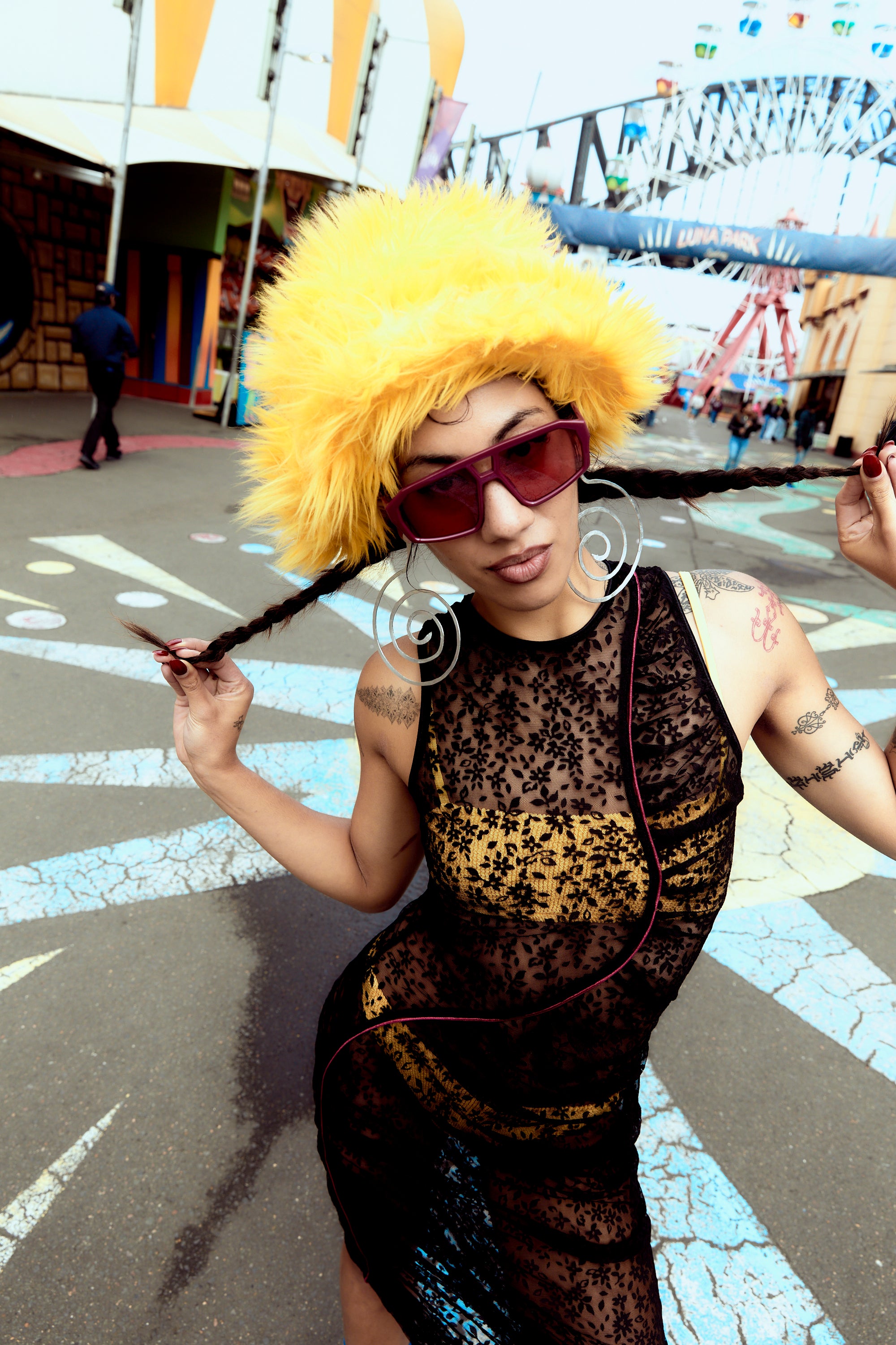 Black Pansy Piped Mesh Dress