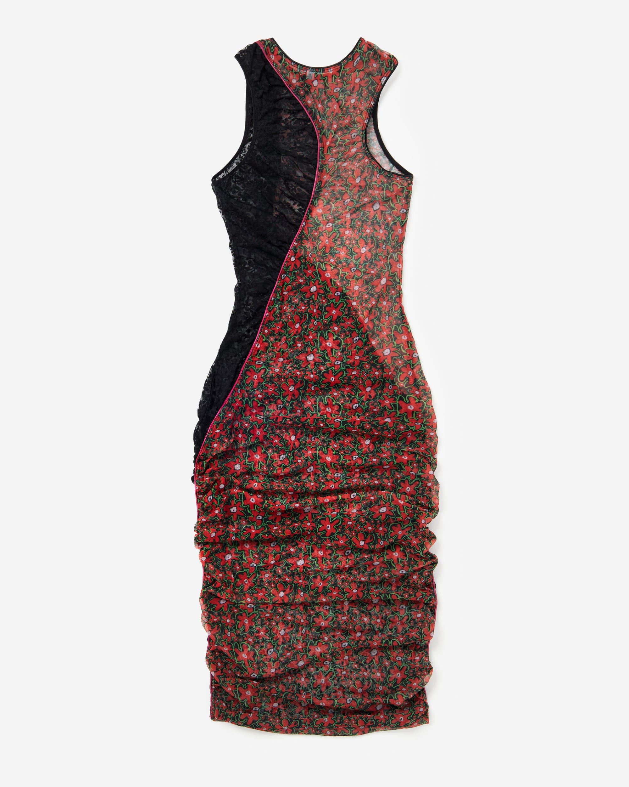 Red Pansy Piped Mesh Dress