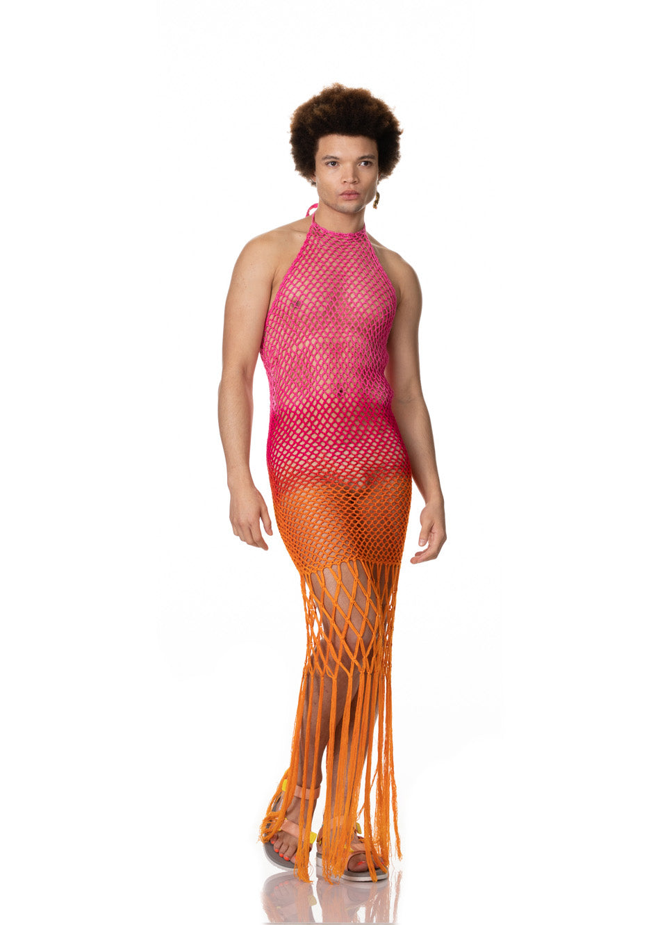 Pink/Orange Fringe Macrame Dress