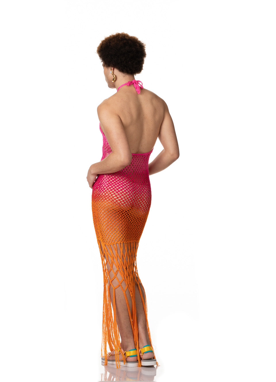 Pink/Orange Fringe Macrame Dress
