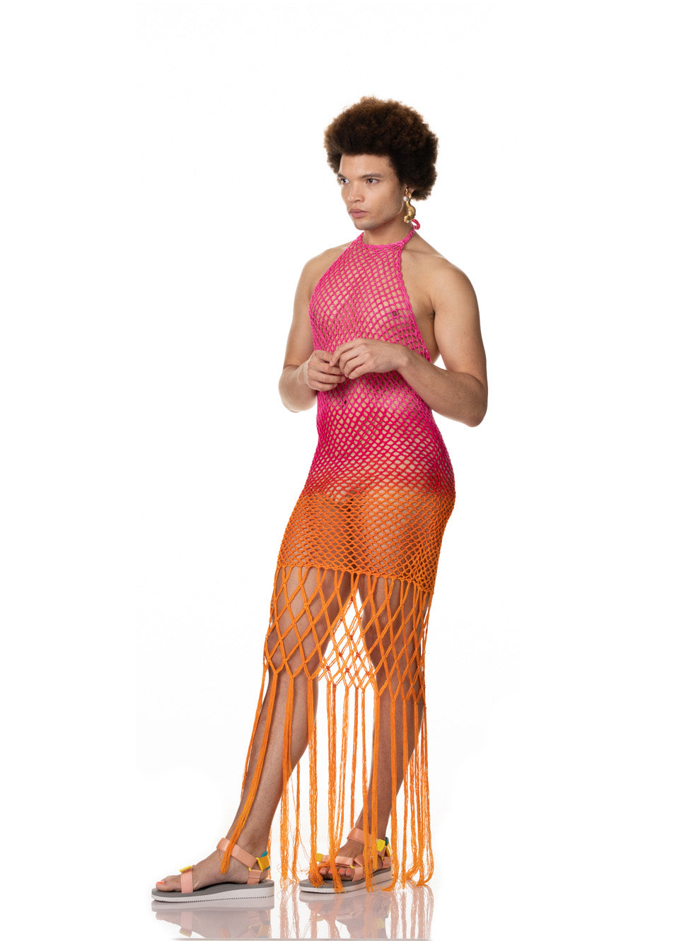 Pink/Orange Fringe Macrame Dress