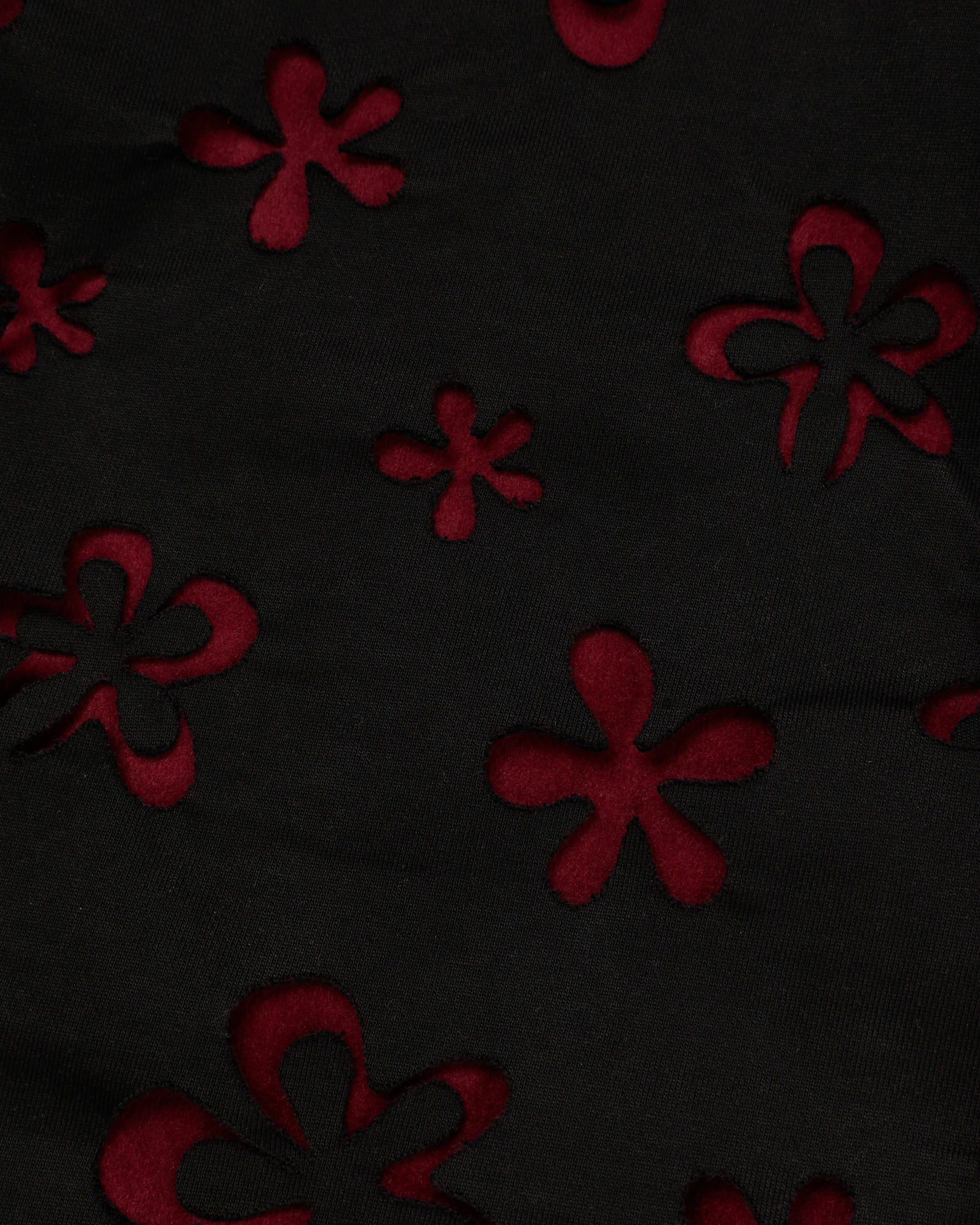 ERIK-YVON floral hoodie with raw frayed cutout details
