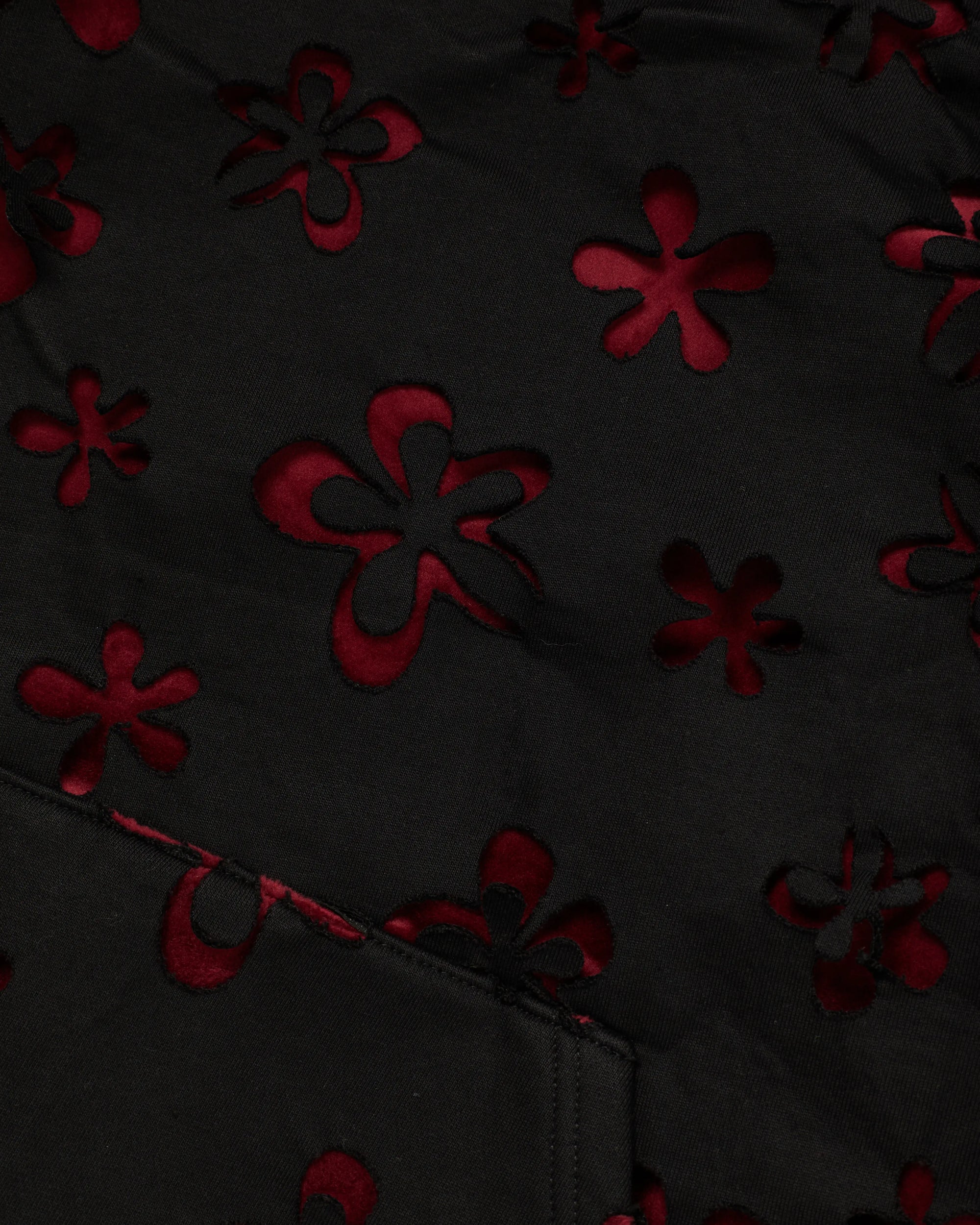 ERIK-YVON floral hoodie with raw frayed cutout details