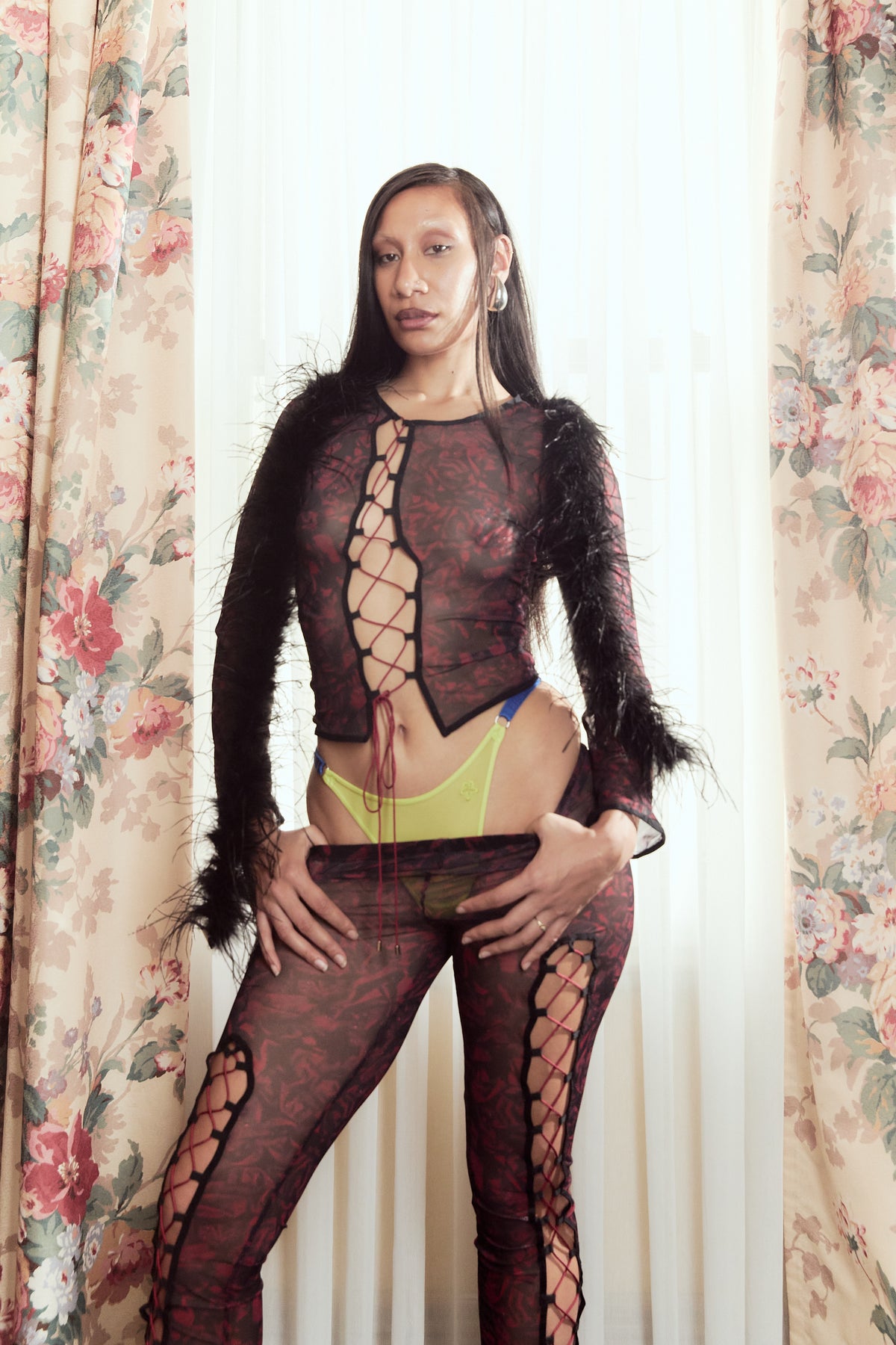 Rosette Strung Out Mesh Top